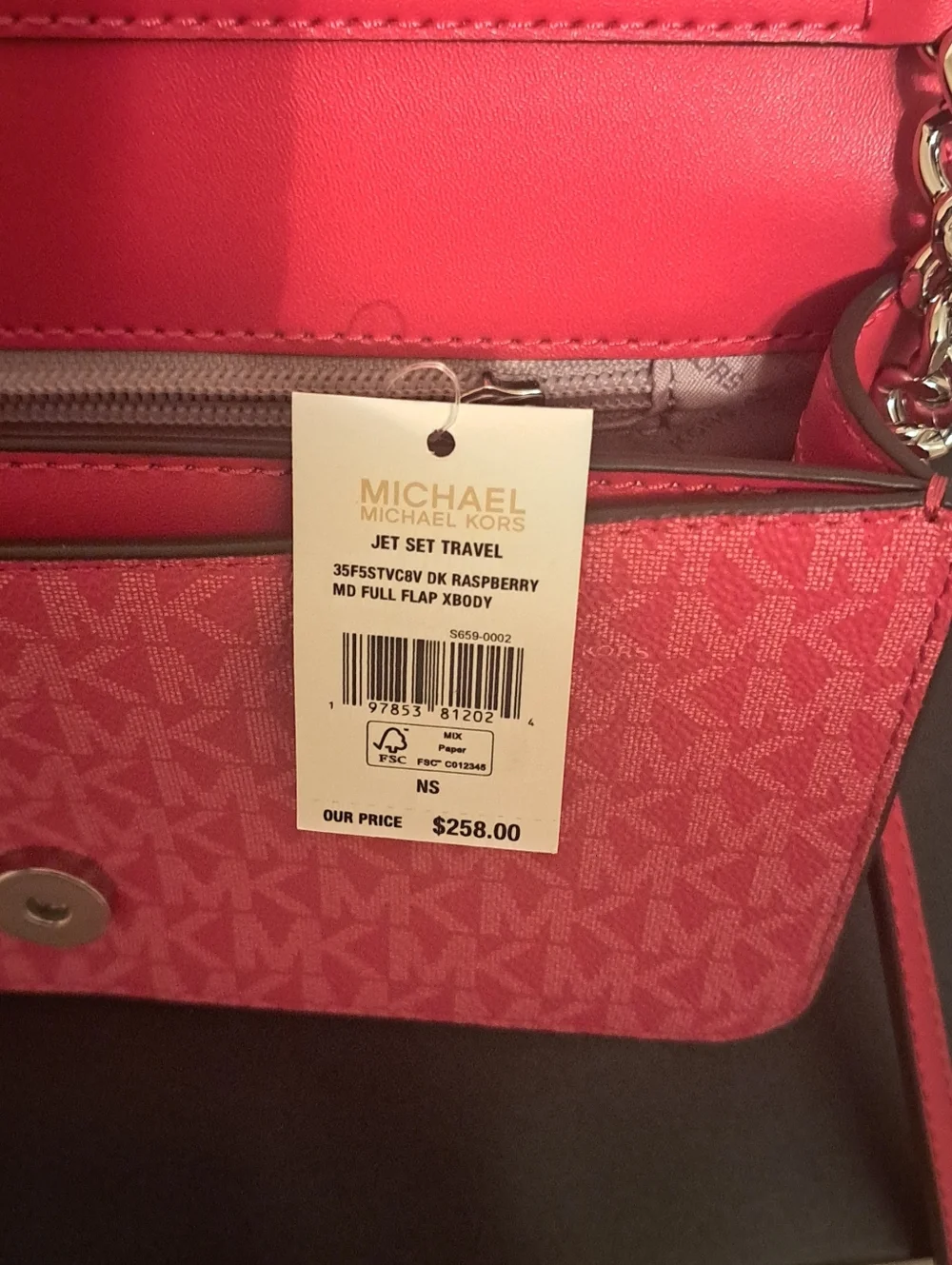 Michael Kors Dark Rasberry Med Signature MK Crossbody Shoulder Bag NWT